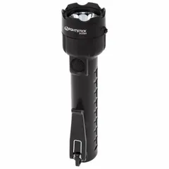 Intrinsically safe handheld flashlight rated for use in hazardous locations where flammable gases, vapors, or dust may be present. Delivers 140 lumens of light output with up to 14 hours of run time at maximum brightness. Operates on 3 AA batteries. Black finish.