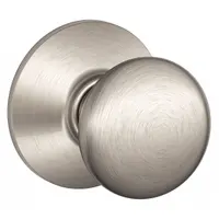 Passage knob lockset for interior doors where locking is not required, such as closets or hallways. Plymouth style with a nickel finish. Non-locking function allows free passage without a key or turn piece