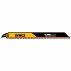 This reciprocating saw blade is designed for cutting nail-embedded wood in demolition and renovation applications. It features 8 teeth per inch, a 12-inch length, 1-inch width, and 0.05-inch thickness for straight cuts through lumber with embedded nails.