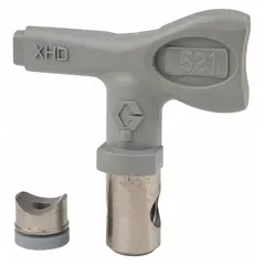 Airless spray gun tip with 0.021 in orifice size, designed for use with GRACO XHD001 model and XTR series. Gray finish. Suitable for applying coatings in industrial finishing tasks where a consistent spray pattern is required.