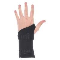 Ambidextrous wrist support with double strap design for adjustable compression. Fits wrists measuring 6-1/4 to 6-3/4 in. Used in industrial and manufacturing settings to provide ergonomic support during repetitive tasks