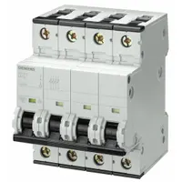This 4-pole supplementary protector features a D-curve trip characteristic for overcurrent protection in circuits with high inrush currents, such as motor and transformer loads. Rated 1.6 A, it operates at 400V AC (10kA interrupting capacity) and 72V DC. The screw clamp terminals facilitate wiring, and the DIN rail mount enables compact installation in control panels and machinery