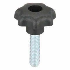 This 7-arm knob features a plastic body with a steel threaded stud, M8 thread size, 32 mm diameter, and 30 mm thread length. The multi-arm design provides multiple hand positions for ergonomic manual adjustment and clamping on machinery, jigs, and fixtures.