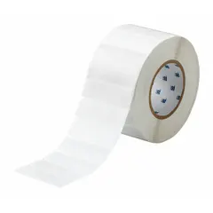 Precut label roll cartridge containing vinyl, white (matte) wraparound labels sized 15/16 in x 3/4 in. Designed for wire gauges from 18 AWG to 8 AWG. Compatible with THT printer series; requires R4307 ribbon. Used for identifying wires in electrical panels and cable management.