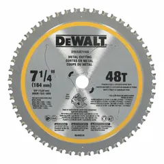 This circular saw blade is designed for cutting steel and general metal. It features 48 carbide teeth and a 5/8 in arbor. Suitable for metal fabrication, construction, and maintenance tasks requiring precise cuts in ferrous materials.
