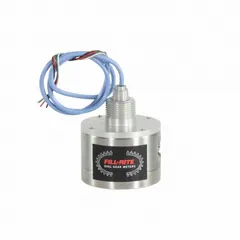 Rotary positive displacement meter with inline 3/8 in NPT connection. Accuracy of +/-0.25% with standard frequency pulse output. Maximum voltage 24V DC. Suitable for custody transfer measurement of low-viscosity fluids in fuel dispensing, chemical transfer, and process monitoring.