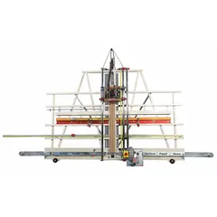 Vertical panel saw and router combination with 8 in blade diameter, 62 in cutting height, and 87 in overall height. Designed for cutting and routing large sheet materials such as plywood, MDF, and melamine in woodworking and cabinet making applications.