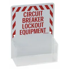 This BRADY lockout board is a wall-mount station made of plastic with an open-front cover and board-only visibility. It is unfilled and designed to hold 1 to 20 lockout devices, providing a centralized location for organizing lockout/tagout equipment in industrial settings.