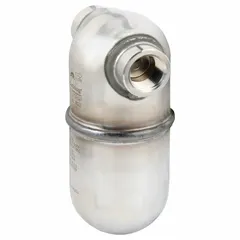 Stainless steel inverted bucket steam trap with 1 in FNPT connection, in-line configuration, and horizontal installation orientation. Maximum capacity of 1,500 lb/hr at 250 psi and 600°F. Strainer not included. Used to discharge condensate from steam lines while preventing steam loss in industrial steam systems.
