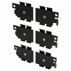 These panel clips are designed for quick assembly of adaptable wire panels in industrial racking systems. Constructed from steel with a black oxide finish, they provide a secure bolted connection. Compatible with Wireway Husky brand and series, specifically for use with model 806TF7.