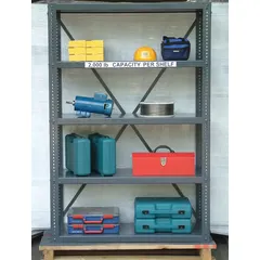 This extra-heavy-duty bolted standalone open metal shelving unit is constructed with a steel frame and steel shelves in a gray finish. It measures 60 inches wide by 24 inches deep with an overall height of 72 inches and includes five shelves. The unit ships unassembled and is suitable for industrial storage applications such as warehouses, factories, and workshops where dense, high-weight loads need to be stored without wall anchoring.