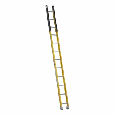 WERNER Straight Ladder: 12 ft Ladder Size, Fiberglass, 375 lb Load Capacity, 28 lb Wt - Manhole Non-Conductive Fiberglass Ladders