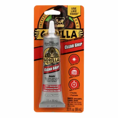 GORILLA Clear Grip Instant Adhesive, General Purpose, 3 fl oz Tube, Clear Gel - General Purpose Instant Adhesives