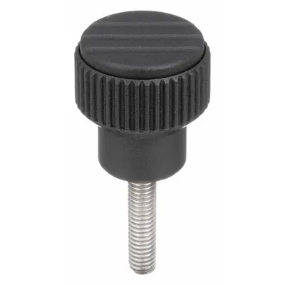 KIPP Knurled Knob with Threaded Stud, M8, 26 mm Dia, 25 mm Thread Lg, Gray - Knurled Knobs with Threaded Stud