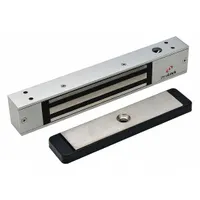 This DYNALOCK single-door electromagnetic lock is constructed from aluminum and features an instantaneous release delay. It is designed for fail-safe locking in access-control systems, suitable for securing doors in commercial and industrial environments where immediate egress is required