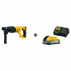 This DEWALT cordless rotary hammer operates on a 20V DC platform with an SDS-Plus chuck and D-handle. It delivers an impact rate of 0 to 5,500 bpm and has a maximum drilling capacity of 2-1/2 inches. Includes a 5.0 Ah battery. Suitable for drilling and chiseling in concrete and masonry.