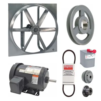 Dayton Exhaust/Supply Fan: Belt Drive, 36 in Blade, 1 1/2 hp, Totally Enclosed - Belt-Drive Reversible Panel Fans with Drive Package