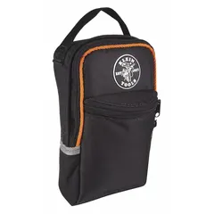 This polyester wide-mouth tool bag in black measures 7-1/4 inches wide by 3 inches deep by 10-1/4 inches high. It features 2 pockets and a wide opening for organizing and carrying hand tools, testers, and small parts on job sites.