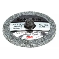 This cool-cutting deburring wheel is designed for use on all materials. It removes burrs, blends edges, and finishes surfaces without generating excessive heat. The wheel features a TR Quick-Change design with ceramic abrasive, coarse grit, and hard (8) grade construction. Typical applications include metalworking, fabrication, and maintenance tasks