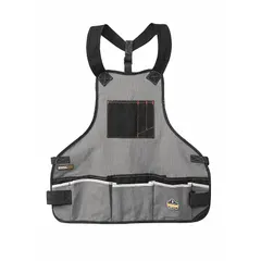 General-purpose cotton tool apron with padded construction for comfort during extended use. Features 16 pockets for organizing tools and accessories. Adjustable waist fits 28 to 52 inches. Suitable for maintenance, assembly, and repair tasks.