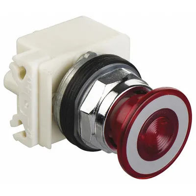 SCHNEIDER Mushroom Head Push Button: Red, 30 mm Mounting Size, Metallic - Illuminated Mushroom-Head Push-Button Operators