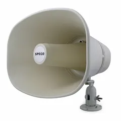 This 1-way horn speaker operates at 8 ohm impedance and has an overall width of 11 inches. It is suited for indoor public address and paging applications, providing clear voice announcements in commercial or industrial environments.