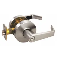 Storeroom lever lockset with ANSI function F86, providing free egress and key-only entry. Satin chromium-plated zinc finish on RL rose. ADA compliant lever. Interchangeable core for keying flexibility. Suitable for interior doors in commercial and institutional settings