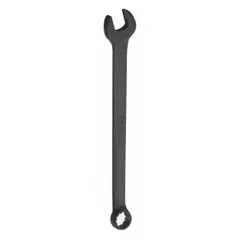 Alloy steel combination wrench with black oxide finish. Features a 20 mm 12-point box end and open end, offset design, and 10 1/4 in overall length. Used for tightening or loosening metric fasteners in mechanical maintenance and repair tasks.