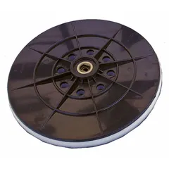 Round backing pad for power sanders, 9 in diameter, with hook-and-loop soft face and 3/16-32 thread. Constructed of plastic, this TS-type pad is designed for use with BNR1837 and BNR1839 models. Provides support for abrasive discs in sanding applications on wood, metal, and composites.