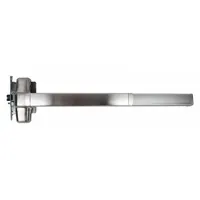 Mortise exit device with touchbar style for doors up to 3 ft wide. Chrome finish, thumbpiece pull outside trim. ADA compliant. Suitable for commercial egress applications
