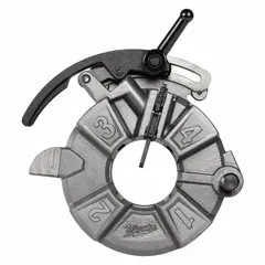 Automatic right-hand NPT die head for threading 1/8 in to 2 in pipe. Uses Milwaukee Universal Dies. Compatible with 300/535 Series and MX FUEL Pipe Threading Machines. Suitable for plumbing, construction, and industrial piping applications.