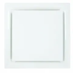 Square cone diffuser for ceiling mounting in HVAC systems. White plastic construction with insulation to reduce condensation and noise. Lay-in design for drop ceilings. 8 in duct connection. Fixed blades.