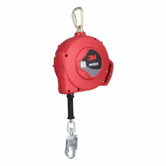 Mounted self-retracting lifeline with 85 ft stainless steel lifeline and steel carabiner anchorage end. Sealed housing, Class 1 per ANSI (2021), for overhead-only anchoring. Features a harness steel swivel snap hook.
