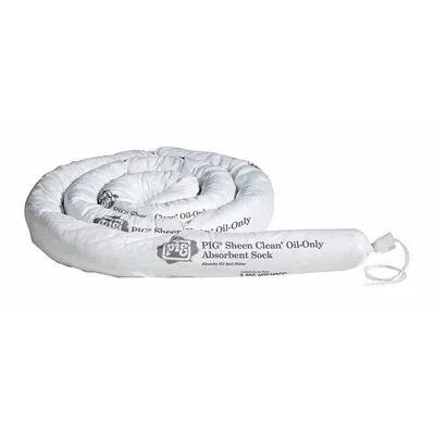 PIG Sorbent Sock, 10 ft Lg, 2 gal Capacity, White, 6 PK - Sorbent Socks