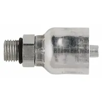 Steel straight crimp hose fitting with male SAE thread on one end and genderless crimp connection for -4 dash size hydraulic hose. Thread size 7/16-20. Used to attach hose to SAE ports in hydraulic systems for fluid power applications