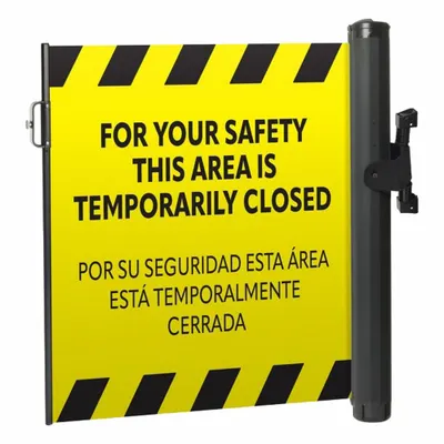 MODUS Mounted Barrier: Fixed Mount, 11 1/2 ft Belt Lg, Restricted Access Messaging - Wall-Mount Retractable Belt Barriers