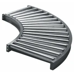 Medium-duty roller conveyor with 1 15/16 in diameter rollers, 10 in between frame width, and 12 3/4 in overall width. Aluminum frame rated for 420 lb/ft maximum load capacity with 5 ft supports. Used for moving boxes, totes, and packaged goods in assembly lines, packaging areas, and warehouse shipping zones.