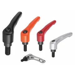 Teardrop-style adjustable handle with threaded stud, featuring a zinc body with steel thread. M10 thread with 60 mm thread length and 95 mm overall length in orange. Used for clamping, positioning, and adjusting machinery components in industrial equipment, jigs, and fixtures.