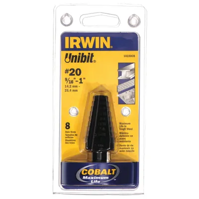 IRWIN Step Drill Bit: 9/16" to 1", Black Oxide Cobalt - Cobalt Step Drill Bits