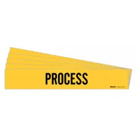 Yellow adhesive pipe marker with black legend text reading 'Process', without arrows. Fits pipe outer diameters from 2-1/2 to 7-7/8 inches. Sold in a pack of 5. Used to identify process piping in industrial facilities