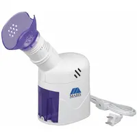 This steam inhaler delivers warm, moist steam to help relieve respiratory discomfort. It has a 25 mL capacity and includes a flexible mask for comfortable use. Typical applications include home healthcare and clinical settings for temporary relief of congestion, coughs, and dry throat