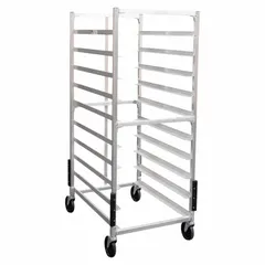 Aluminum room service tray return cart with 20 slots and an overall width of 23 inches. Designed without a cover for open-access loading and unloading. Suitable for tray collection and transport in institutional settings such as hospitals, hotels, and cafeterias.