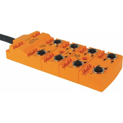 IFM Sensor Wiring Block: 8 Ports, 5 Pole M12 Female, 10 m Cable Lg, Black PUR - Passive Sensor Junction Blocks with Homerun Cable