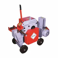Stationary corded rebar cutter and bender for cutting rebar up to #11 size. Operates at 1,400 RPM with a height of 29 1/2 inches and tool weight of 350 kg. Used in construction and concrete reinforcement applications for cutting and bending rebar.