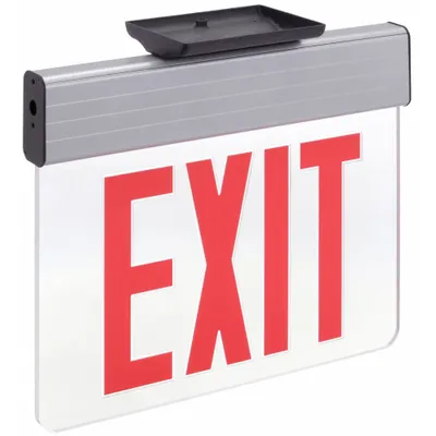LITHONIA LIGHTING Edge-lit Exit Sign: 1 Faces, Red, Aluminum, Universal Field Selectable Chevrons - Universal-Mount Edge-Lit Exit Signs