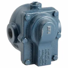 Cast iron in-line float and thermostatic steam trap with 3/4 in FNPT connection. Rated for 1,200 lb/hr capacity, 15 psi maximum pressure, and 353°F maximum temperature. Stainless steel float; designed for horizontal installation. Used to drain condensate from steam lines in low-pressure heating and process systems.