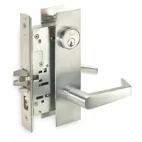 Office lever lockset with F04 function, allowing key locking from outside while inside lever remains free. Satin chromium-plated chrome finish. Suitable for interior office, conference, or storage room doors requiring privacy or passage control