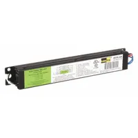 Instant start electronic fluorescent ballast operating on 120 to 277V AC. Supports 1 or 2 F40T8 lamps. Overall length of 9 1/2 inches. Suitable for use in commercial and industrial lighting fixtures