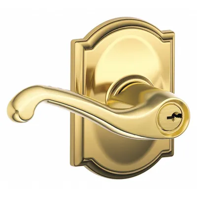 SCHLAGE F51A FLA 605 CAM Office Lever Lockset, Brass, Bright Brass Clear Coated - Office Lever Locksets
