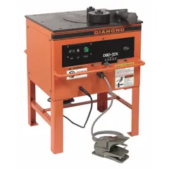 This benchtop corded rebar bender bends rebar up to #9 size with a maximum bending angle of 180°. It weighs 397 lb and is used for shaping rebar in concrete reinforcement and construction applications.